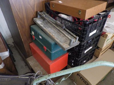 many boxes and crates stacked on top of each other
