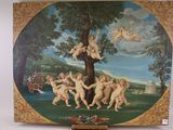 une photo d'un tableau représentant un groupe d'anges dans un arbre