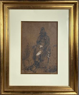 tableau représentant un homme à cheval, dans un cadre doré