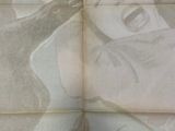 a drawing of a woman on the wall of a bathroom