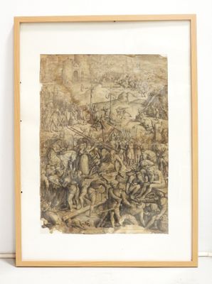 painting of a group of soldiers in a battle with a man on horseback in the foreground