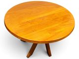 an image of a round wooden table with three legs on a white background