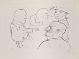 drawing of a drawing of a man and a woman talking to each other