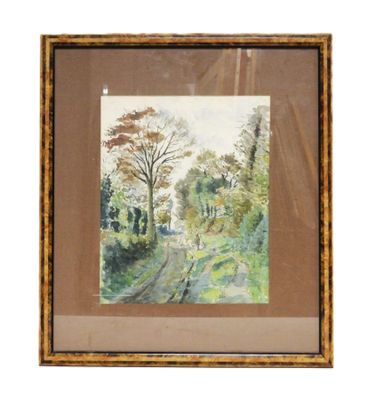 École du XXe siècle. Homme sur chemin forestier.