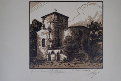 une image représentant un dessin d'une église sur laquelle figure une croix