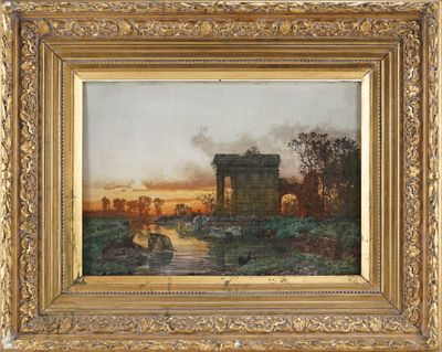 Ferdinand KNAB (1834-1902) Paysage aux ruines de temple, hui…