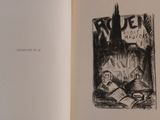 a black and white drawing of a book with a picture of a man reading a book