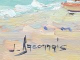 an oil painting of a boat on the beach