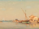 une image d'une peinture de bateaux dans un plan d'eau
