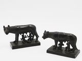 pair of bronze figurines of a bear and a bear cub