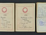 three passport cards with a picture of a man in a suit and tie