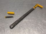 a picture of a metal table with a hammer and some screws on it
