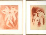 deux nus encadrés et une femme nue sur fond blanc