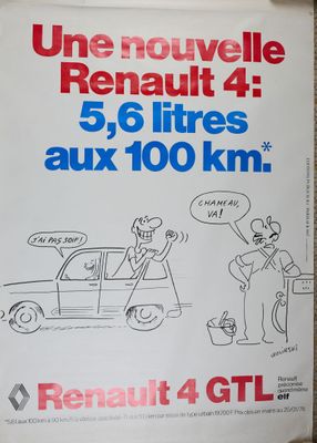 french poster of a car with a cartoon of a man driving a car