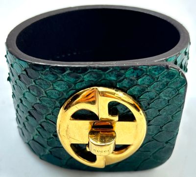 GUCCI - Bracelet-manchette Gucci Firenze crocodile vert - In…