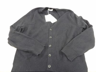 grey cardigan sweater on hanger on white background with white tag
