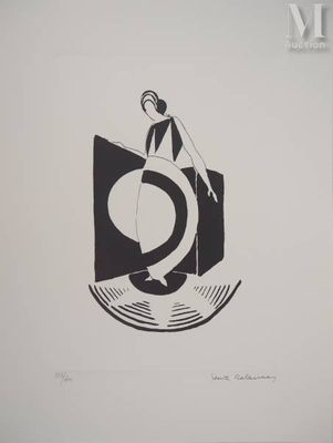 a black and white drawing of a man standing on a record