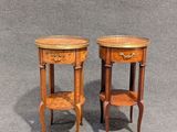 pair of antique french style side tables with marble tops