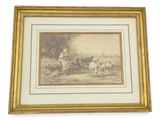 tableau représentant un homme à cheval avec un troupeau de moutons