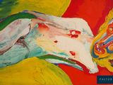 a painting of a horse that is painted on the wall