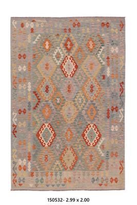 Kilim Afghan en laine Couleur gris, beige orange 299 X 200