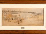 an image of a painting of a bridge over a body of water