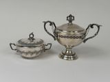 two silverplated sugar dishes and a silverplated bowl