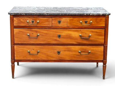 TRAVAIL FIN XVIIIE Commode Louis XVI en placage d'acajou, po…