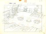 a drawing of a room with a lot of boxes on the floor
