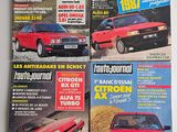 four magazine covers of different cars on display on a table