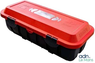 an image of a red and black plastic box with a lid