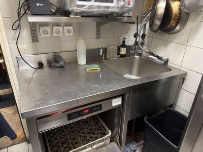 une cuisine équipée d'un évier et d'un lave-vaisselle