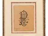 an image of a painting of a monogramed letter with a gold frame