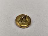a close up of a gold button on a white surface
