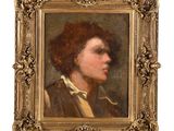 portrait d'un homme avec une pipe, dans un cadre doré