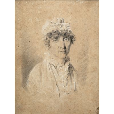 un vieux dessin représentant une femme en robe blanche
