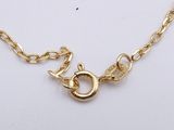 a close up of a gold chain with a clasp on a white surface