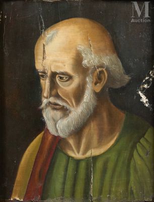 un vieux tableau représentant un homme barbu vêtu d'une chemise verte