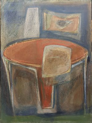 une image représentant un tableau où l'on voit une table et des chaises dans une pièce