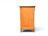 an image of a wooden cabinet with a marble top on a white background