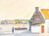 un tableau représentant un homme marchant sur la plage