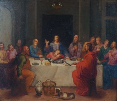 an image of a painting of a group of people sitting around a table