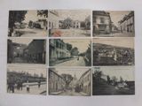 several old black and white photos of a street and buildings
