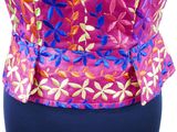 pink and blue floral print corset top with bow tie