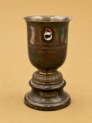 une coupe en argent posée sur une table