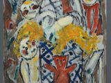 une image d'une peinture de fleurs dans un vase sur une table