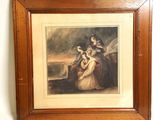 tableau représentant une femme et un enfant dans un paysage, en compagnie d'un chien