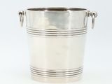 silver plated ice bucket with handles and handles on a white background