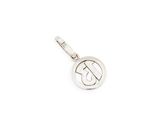 a close up of a small silver charm with a cross on it