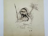 un dessin représentant une femme tenant un bâton à la main